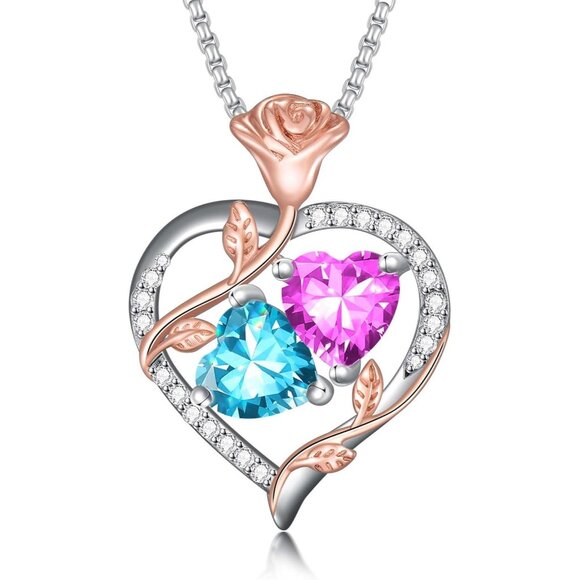 Rose Heart Birthstone Necklace for Women 18k Rose Gold Love Gift